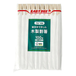 EASTBEE 植林材で作った 木製 割箸 100膳 ( 箸袋入り / 割り箸 / お箸 / 箸 )